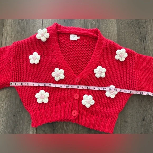 Luna Ivy Chunk Knit Red Floral Cardigan Sweater Size Medium - Picture 11 of 11